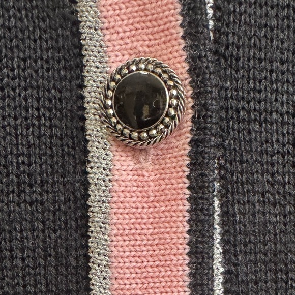 Vintage couture BLEYLE Merino wool cardigan black pink metallic silver large - Picture 11 of 15